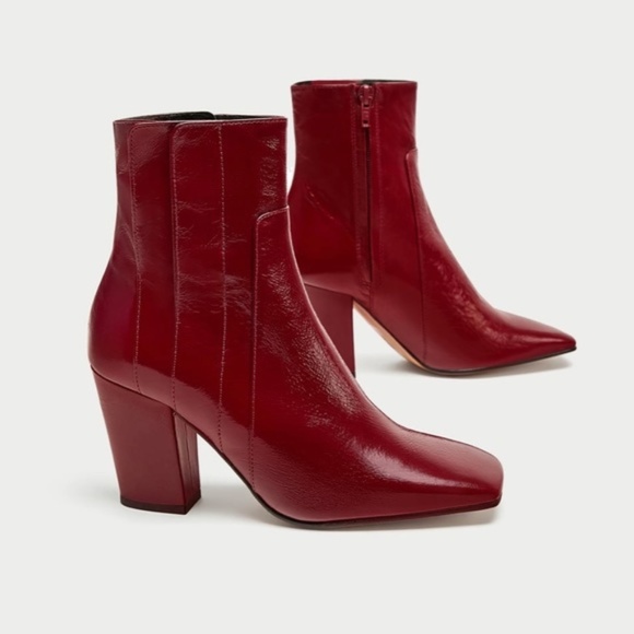 ladies red leather ankle boots